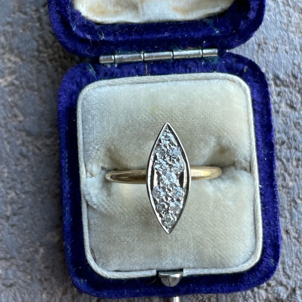 Antique 14k Diamond Navette Ring